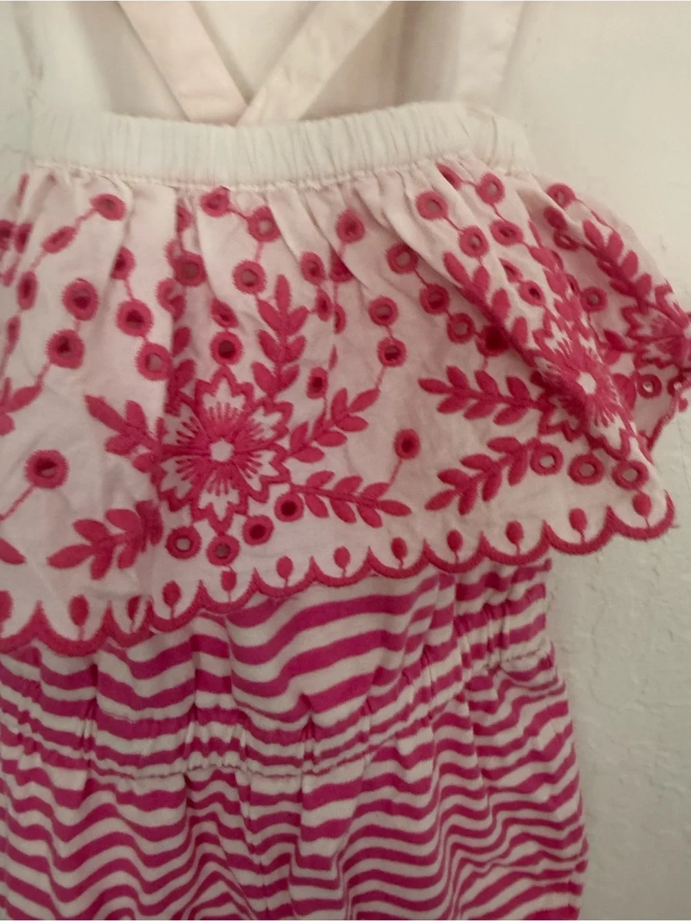 NWOT Hanna Andersson Pink and White Striped Embroidered Girls Romper